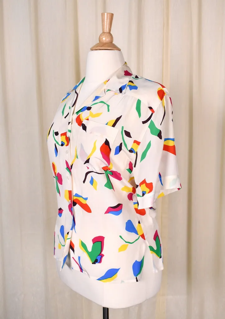 1940s Style Bright Print Blouse