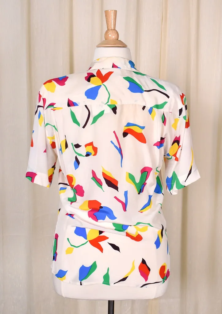 1940s Style Bright Print Blouse