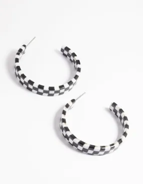 90s Black & White Checked Hoop Earrings