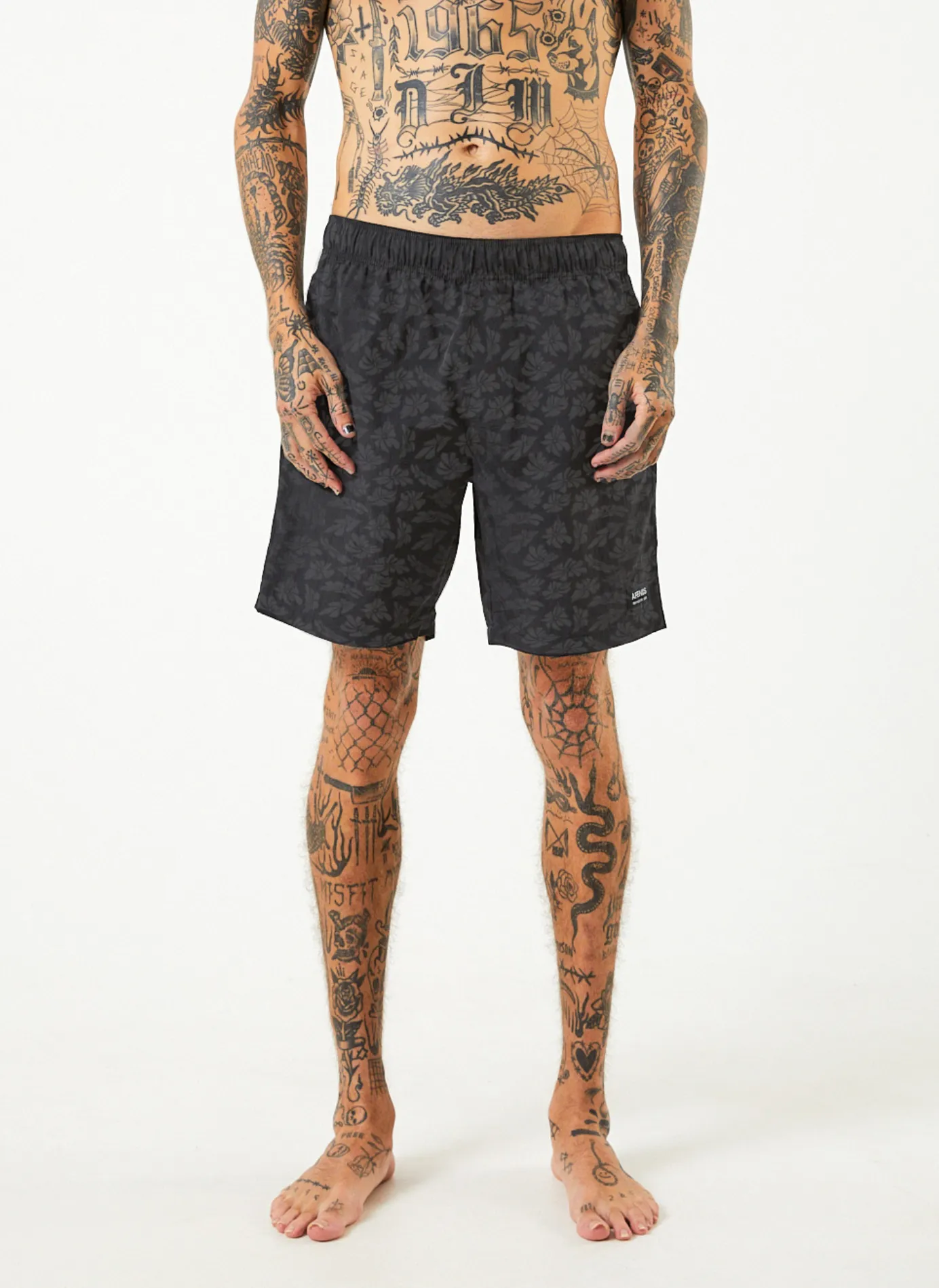 AFENDS Mens Baywatch Underworld - Elastic Waist Shorts - Black