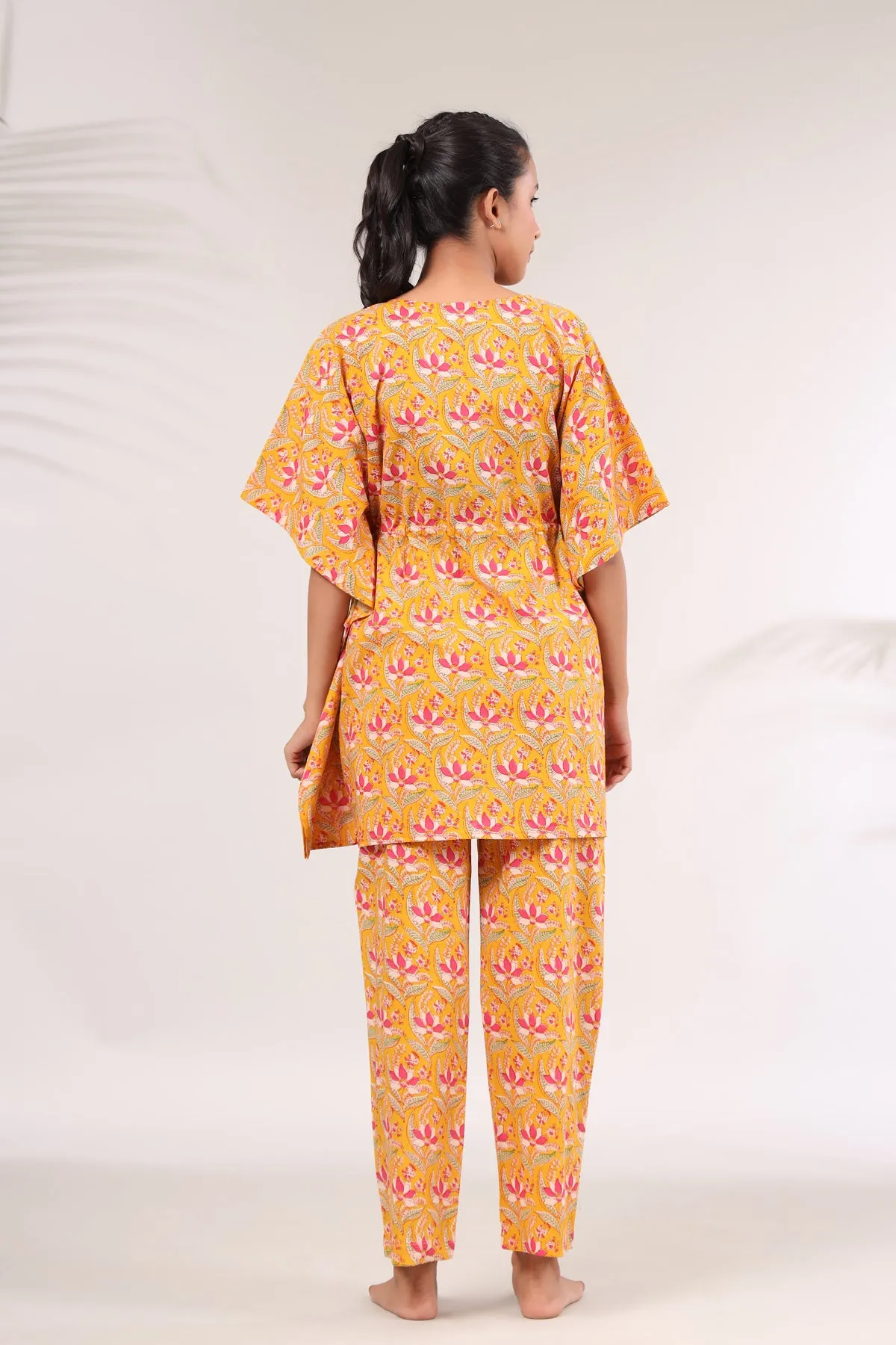 Bagru Batik Print on Mustard Kaftan Pajama