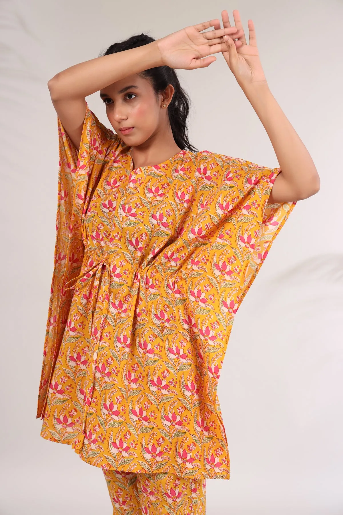 Bagru Batik Print on Mustard Kaftan Pajama