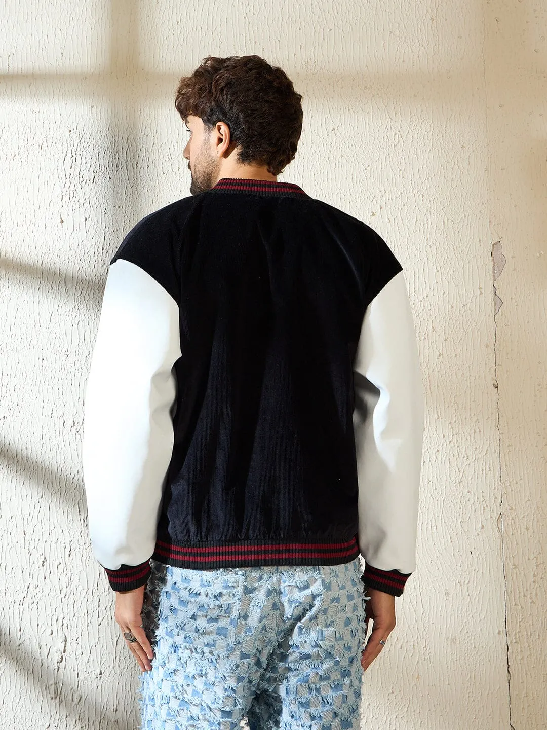 Black Corduroy Varsity Jacket