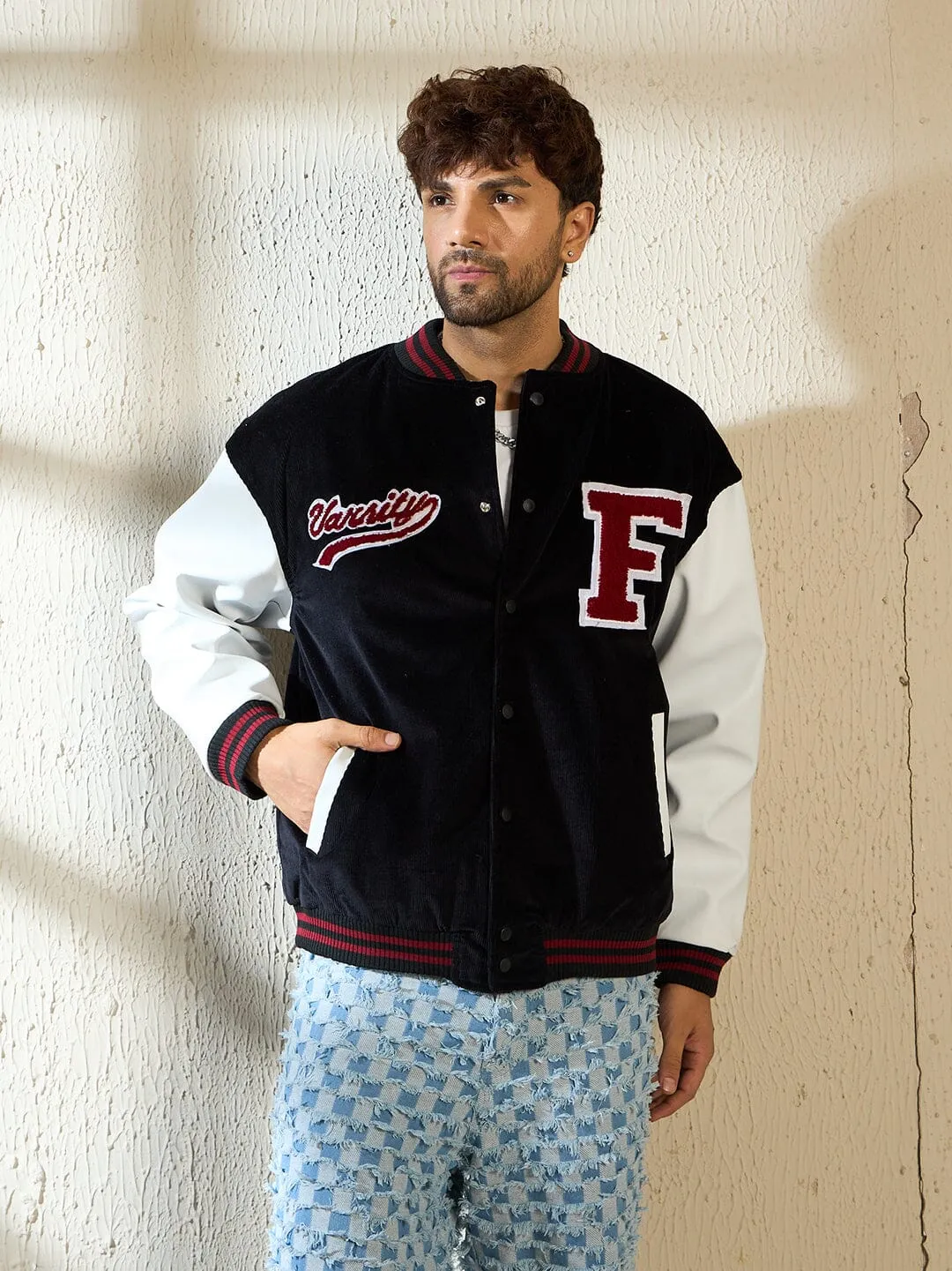 Black Corduroy Varsity Jacket