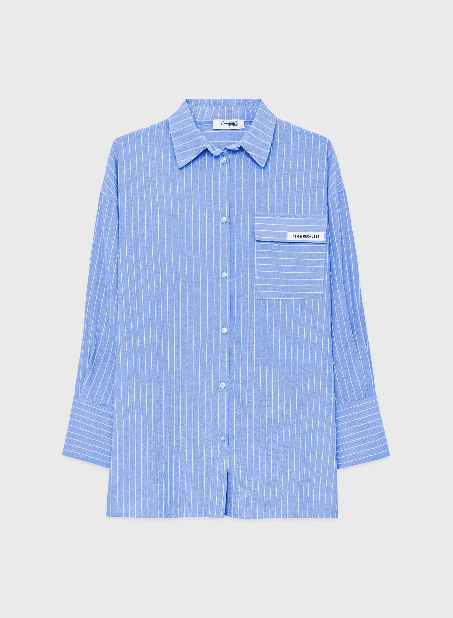 Blue Pinstripe Cotton Blend Pyjama Shirt - Cabo