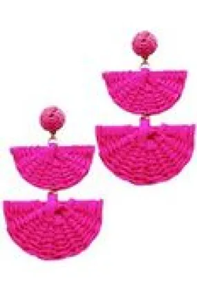 Bright Fuchsia Wicker Half Circle Earrings