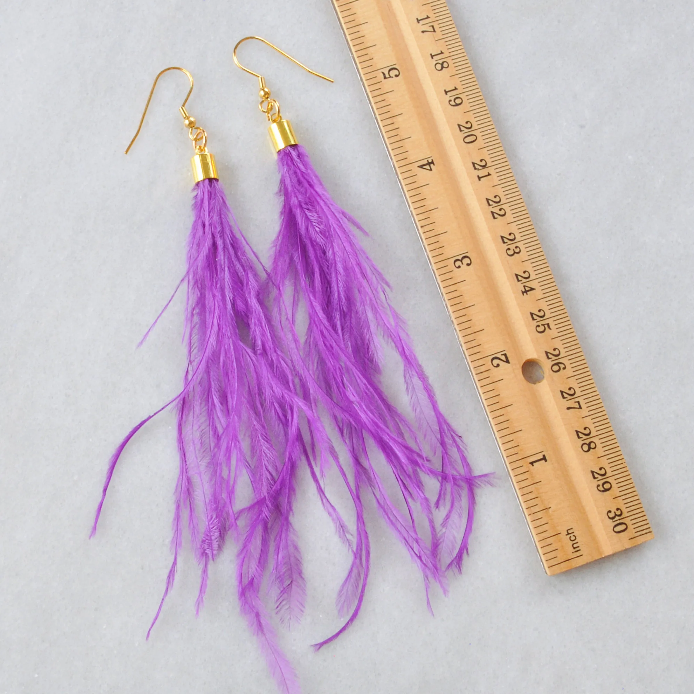 Bright Purple Ostrich Feather Earrings - CLEARANCE