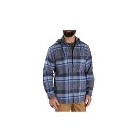 Carhartt Rugged Flex Relaxed Fit Flannel Fleece Hooded Shirt Jac Navy Bluestone