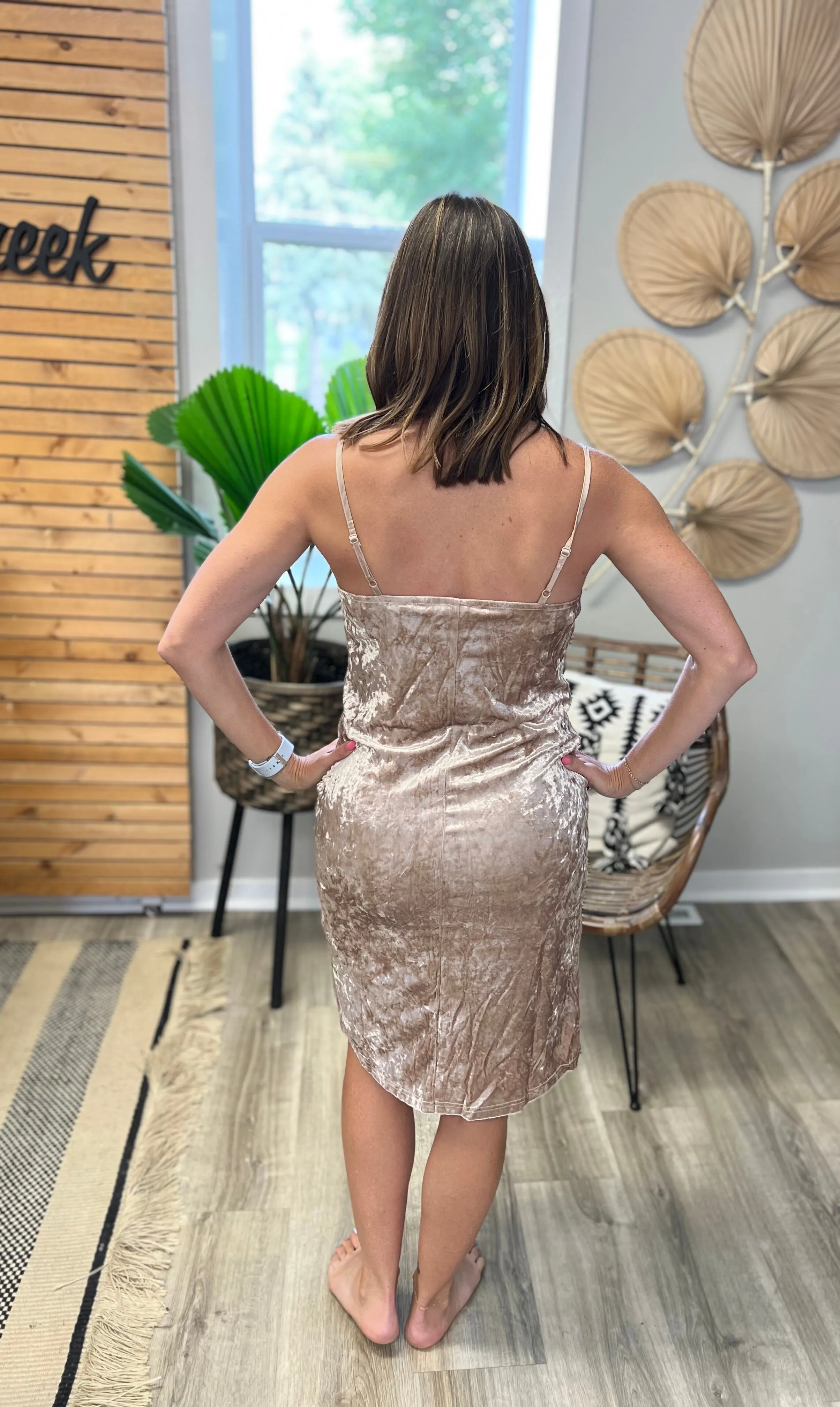 Champagne velvet lace dress