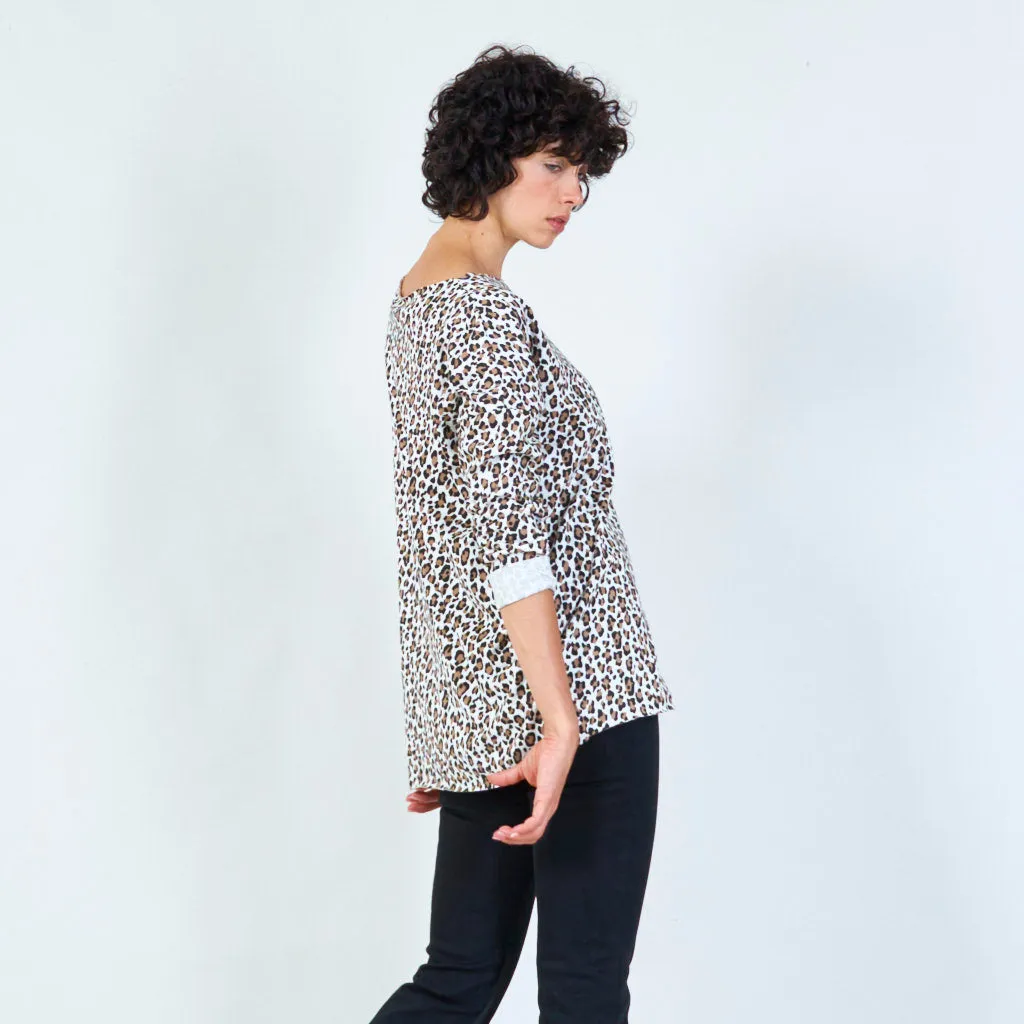 Chic leopard print long-sleeve top wholesale