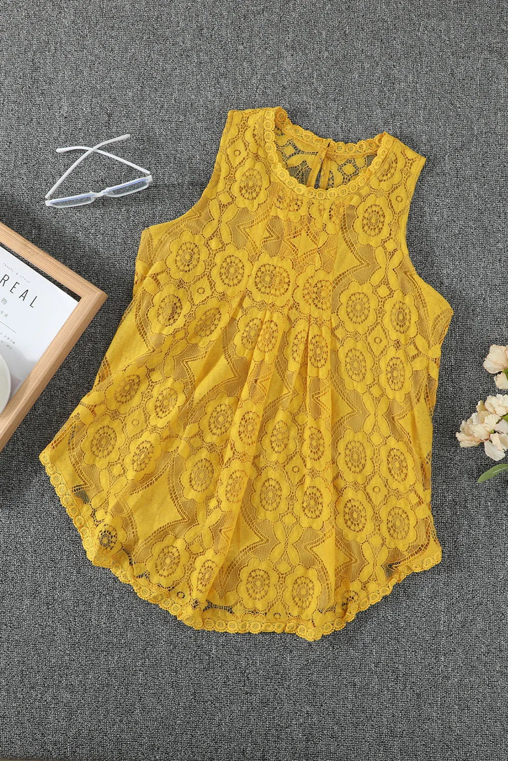 Chic Yellow Lace Tank Top