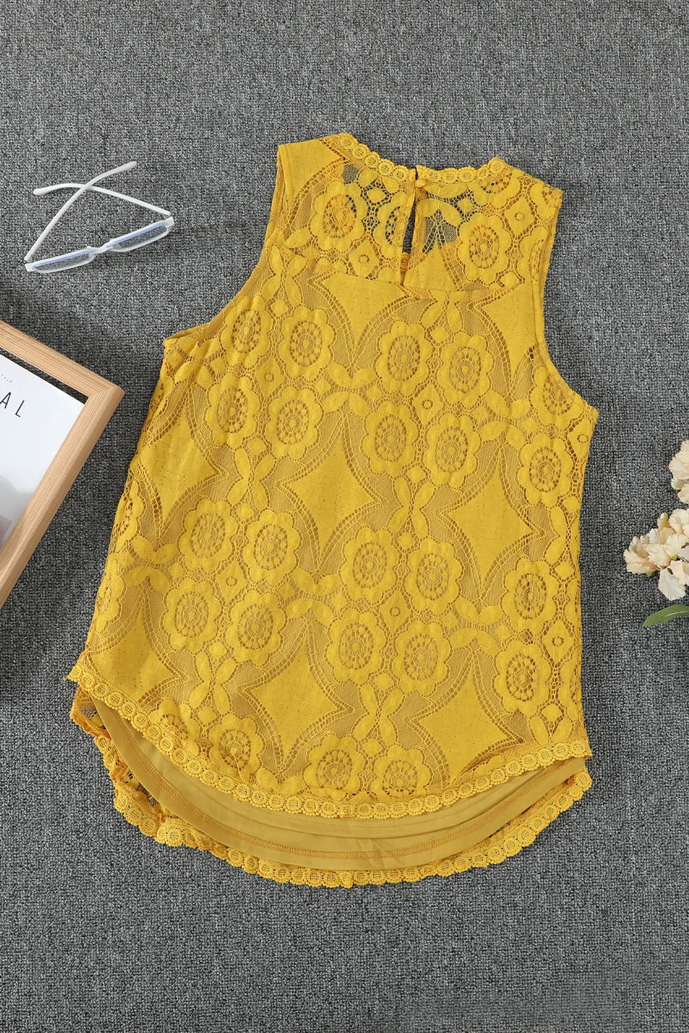 Chic Yellow Lace Tank Top