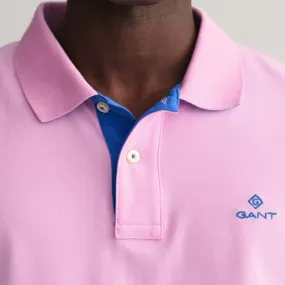 Contrast Collar Pique Polo - Bright Pink