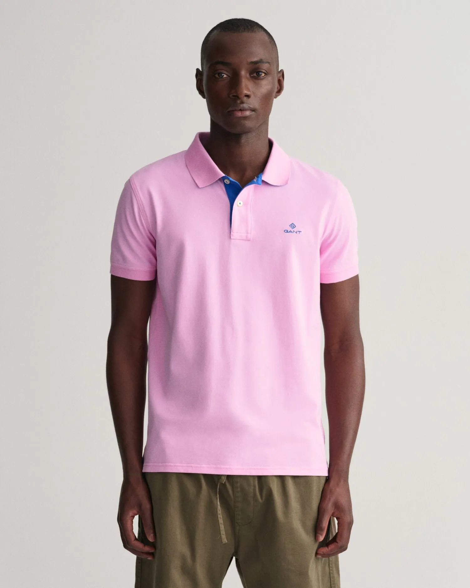 Contrast Collar Pique Polo - Bright Pink