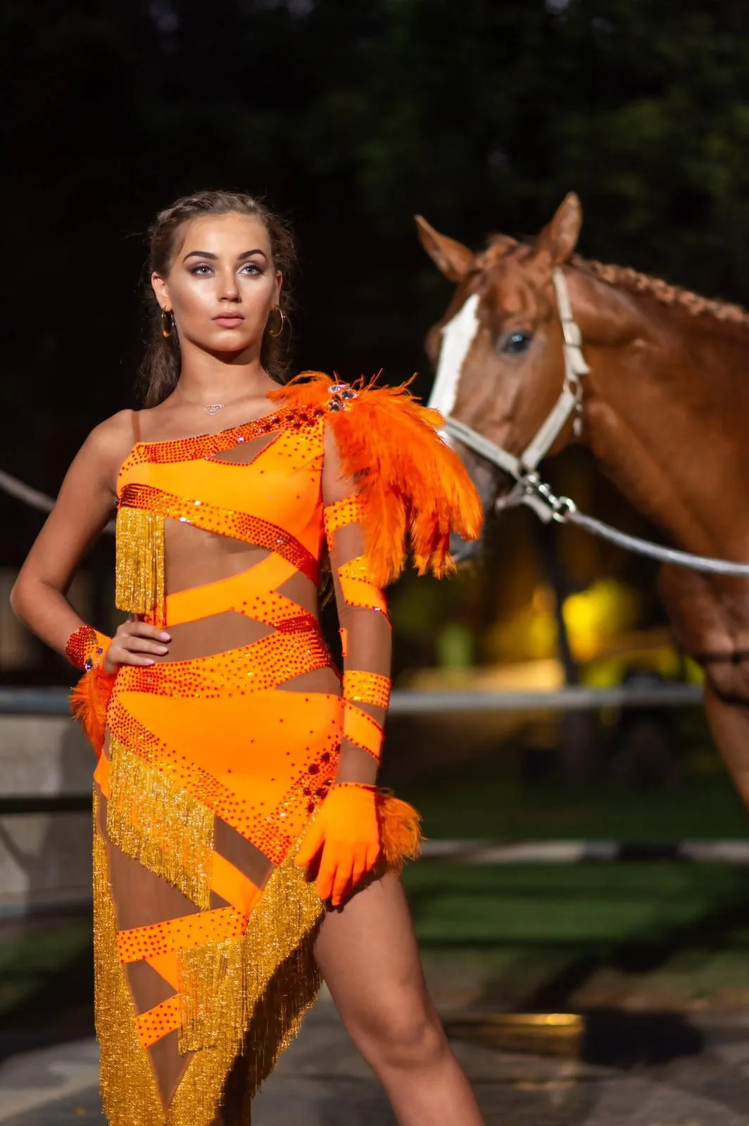 Coral Chic Latin Dress with Fringe