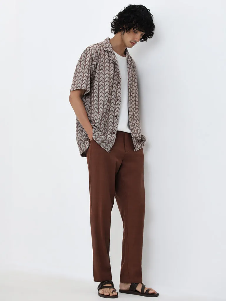 ETA Brown Chevron Printed Relaxed-Fit Shirt