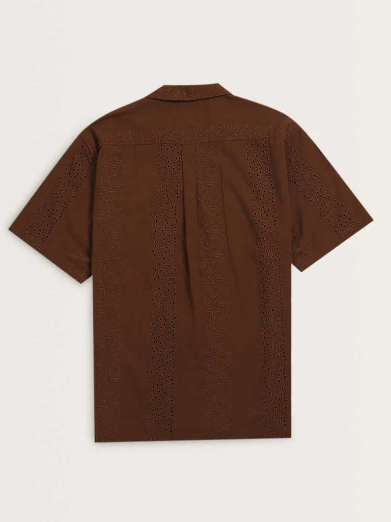 ETA Brown Schiffli Detailed Relaxed-Fit Shirt