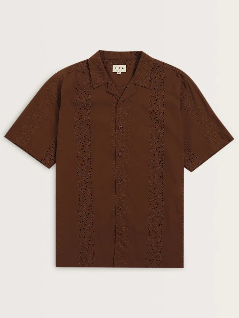 ETA Brown Schiffli Detailed Relaxed-Fit Shirt