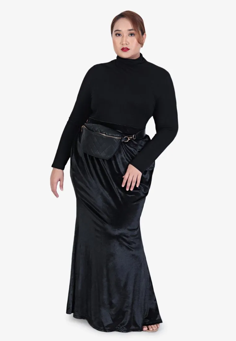 Frosty Festive Velvet Mermaid Skirt - Black