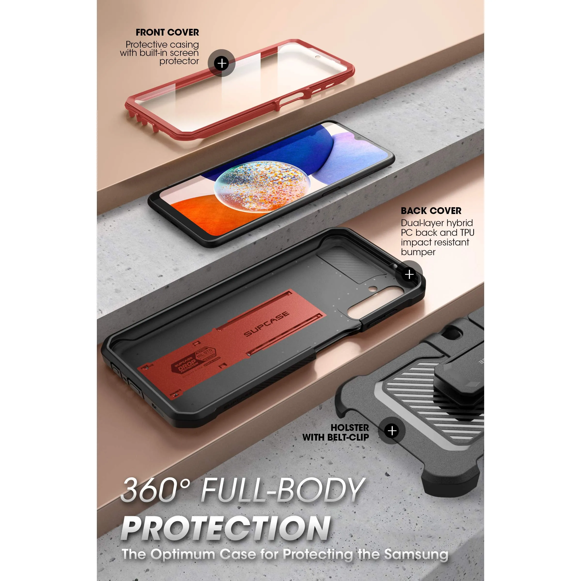 Galaxy A14 Unicorn Beetle Pro Rugged Holster Case-Metallic Red