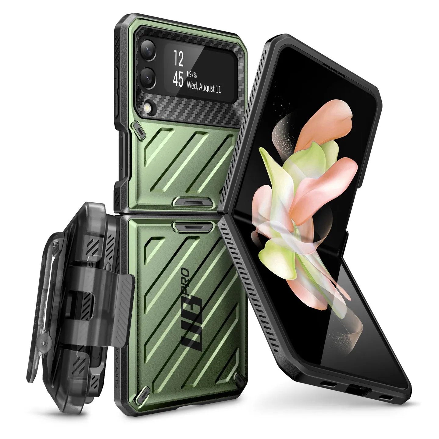 Galaxy Z Flip4 Unicorn Beetle PRO Rugged Case with Belt Clip-Dark Green