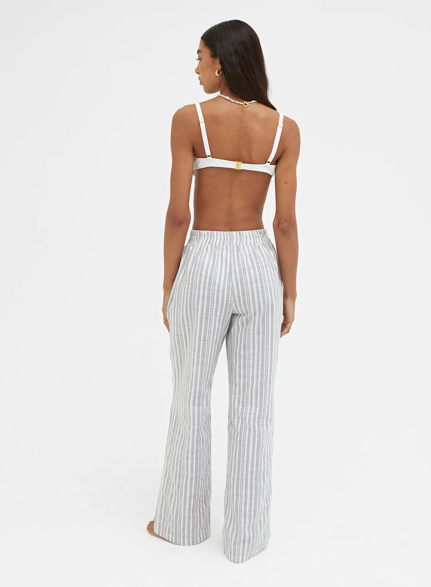 Grey And White Relaxed Stripe Trouser - Millie