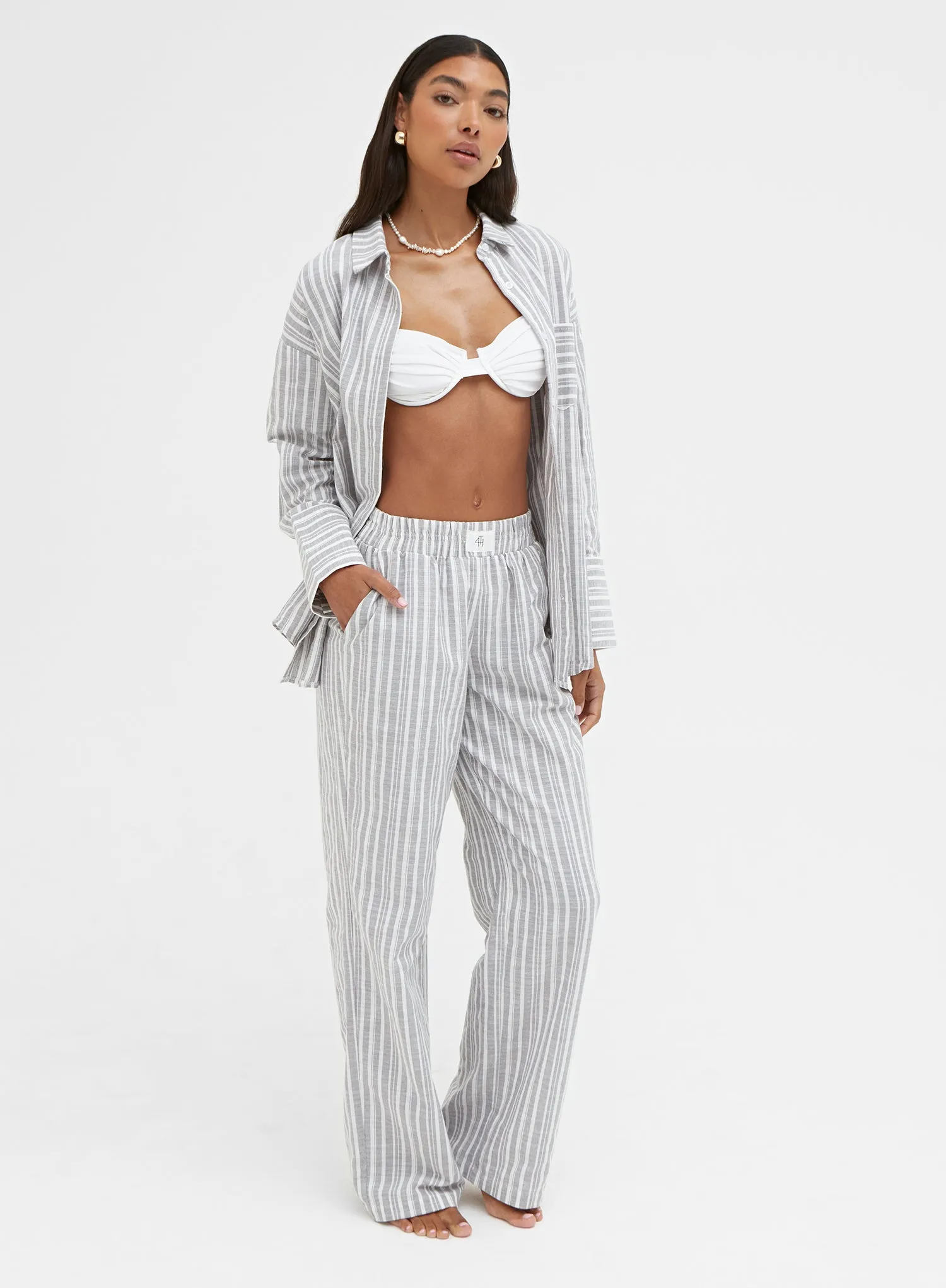 Grey And White Relaxed Stripe Trouser - Millie