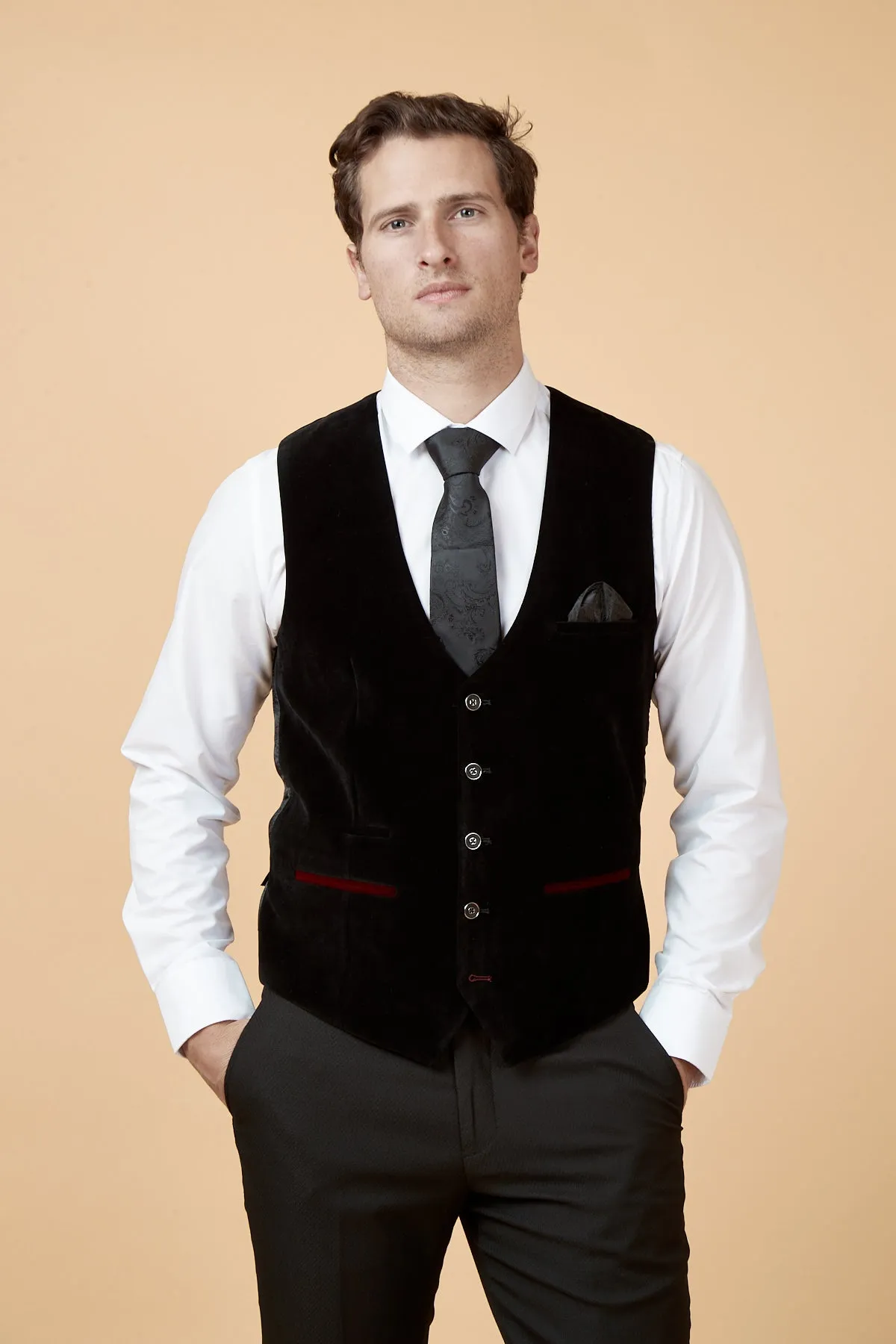 HUDSON - Black Velvet Jacquard Waistcoat