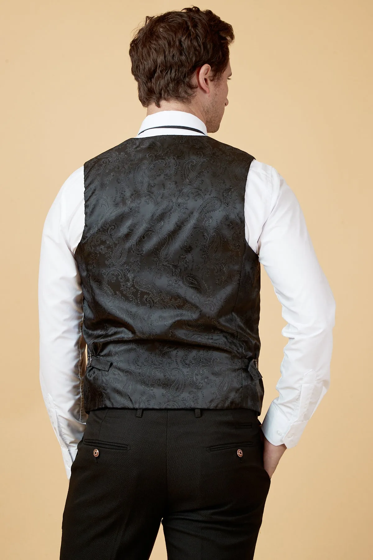 HUDSON - Black Velvet Jacquard Waistcoat