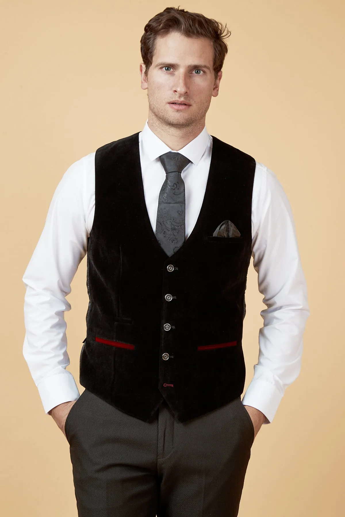 HUDSON - Black Velvet Jacquard Waistcoat