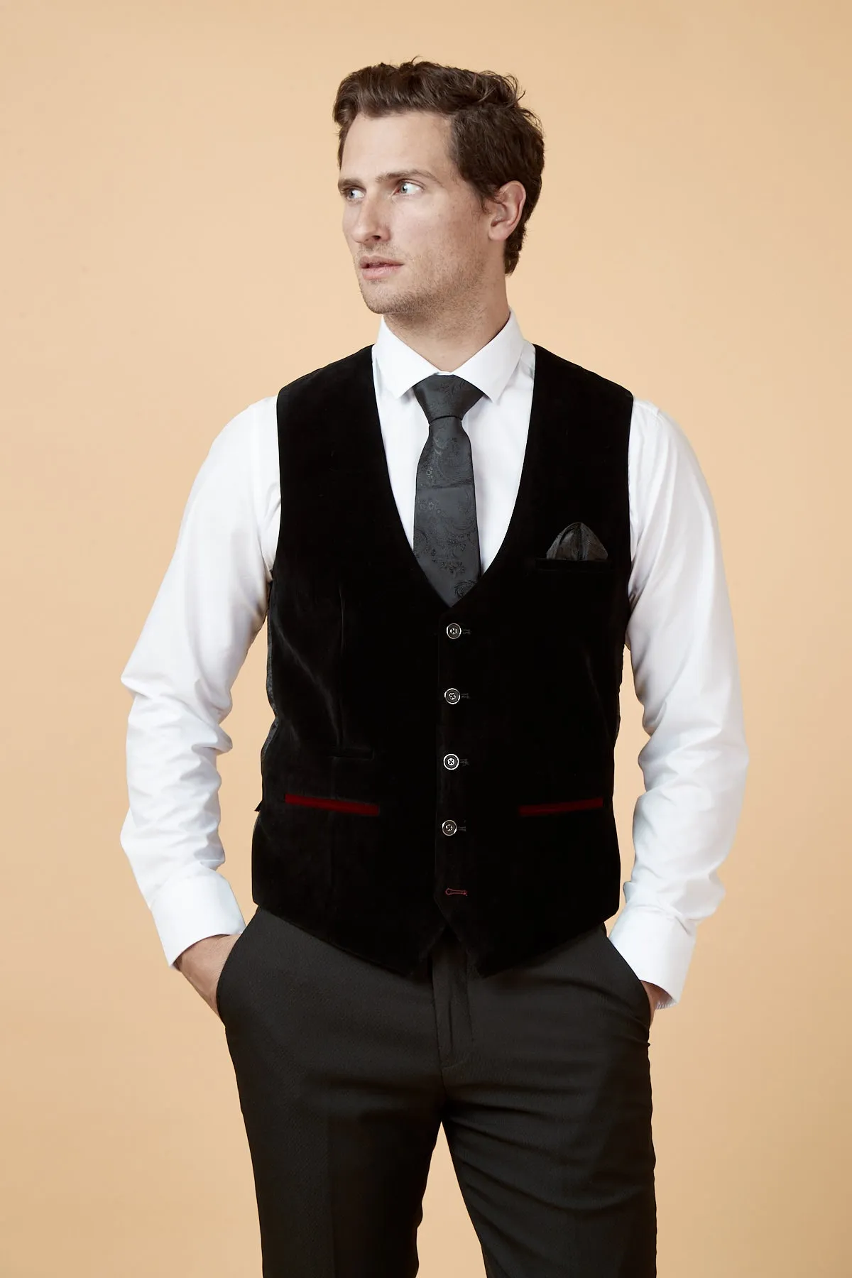 HUDSON - Black Velvet Jacquard Waistcoat