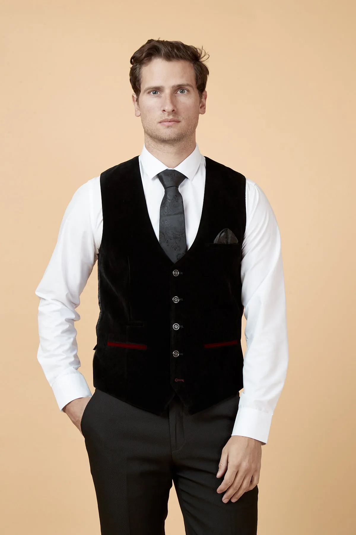 HUDSON - Black Velvet Jacquard Waistcoat