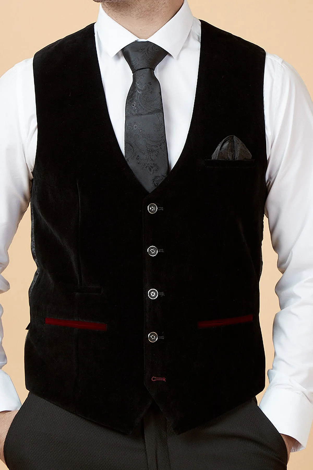 HUDSON - Black Velvet Jacquard Waistcoat