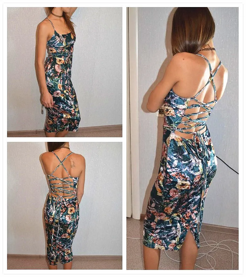 Lace Up Back Floral Velvet