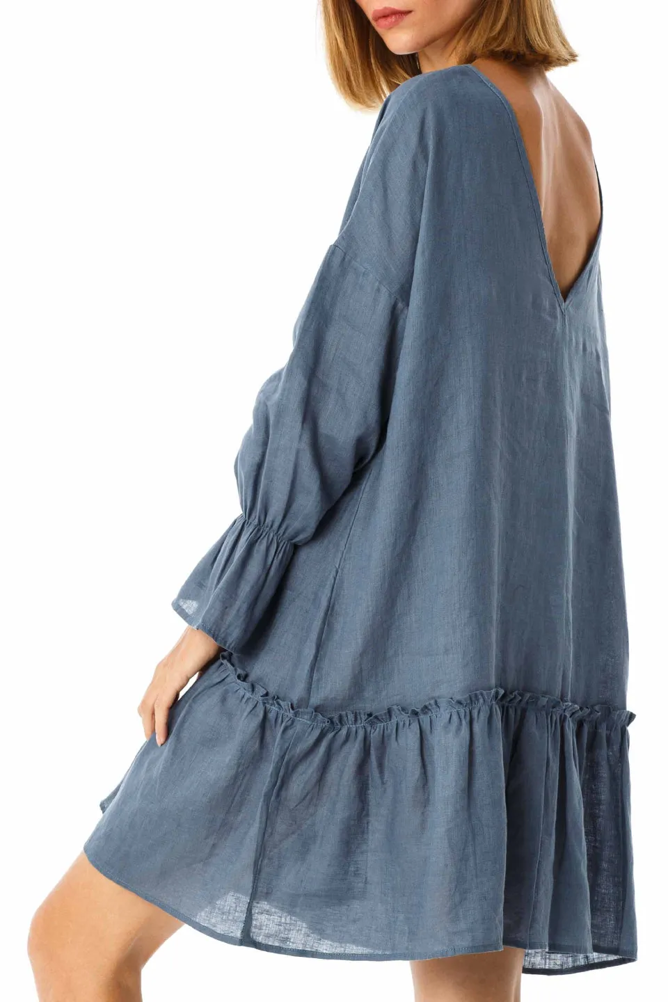 Lightbeam Relaxed Denim Blue Linen Dress