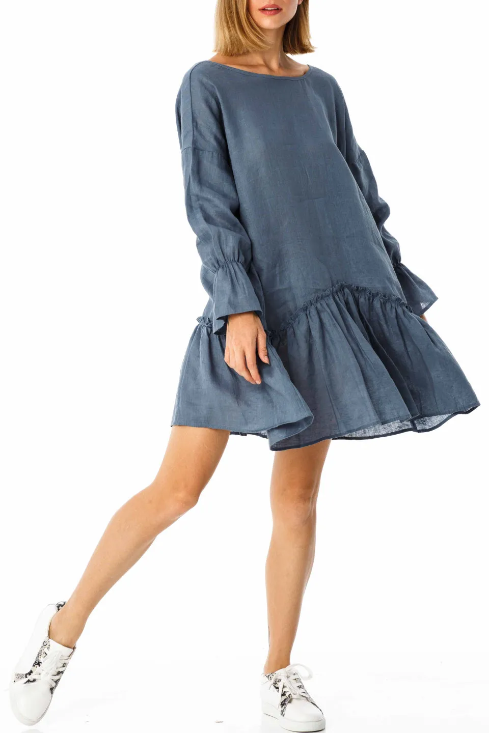 Lightbeam Relaxed Denim Blue Linen Dress