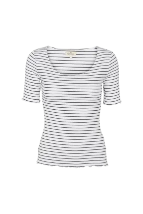 Ludmilla Scallop Tee SS - Bright white / black