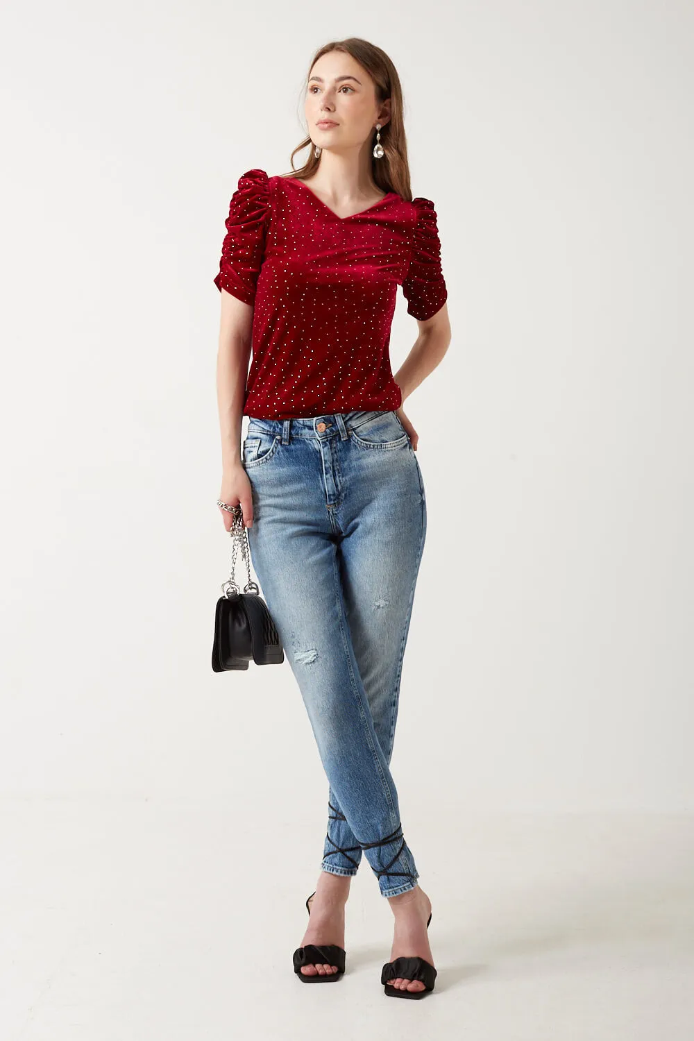 Marc Angelo Velvet Diamante Top