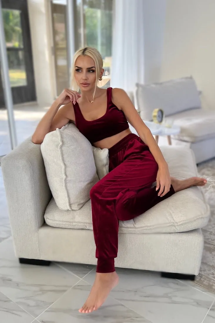 Maya Velvet Pant Set - Burgandy