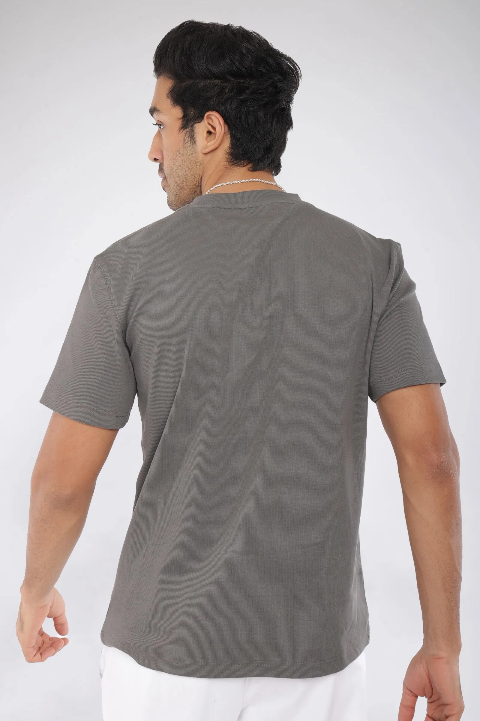 Mens Grey Ribbed Relaxed Fit T-shirt