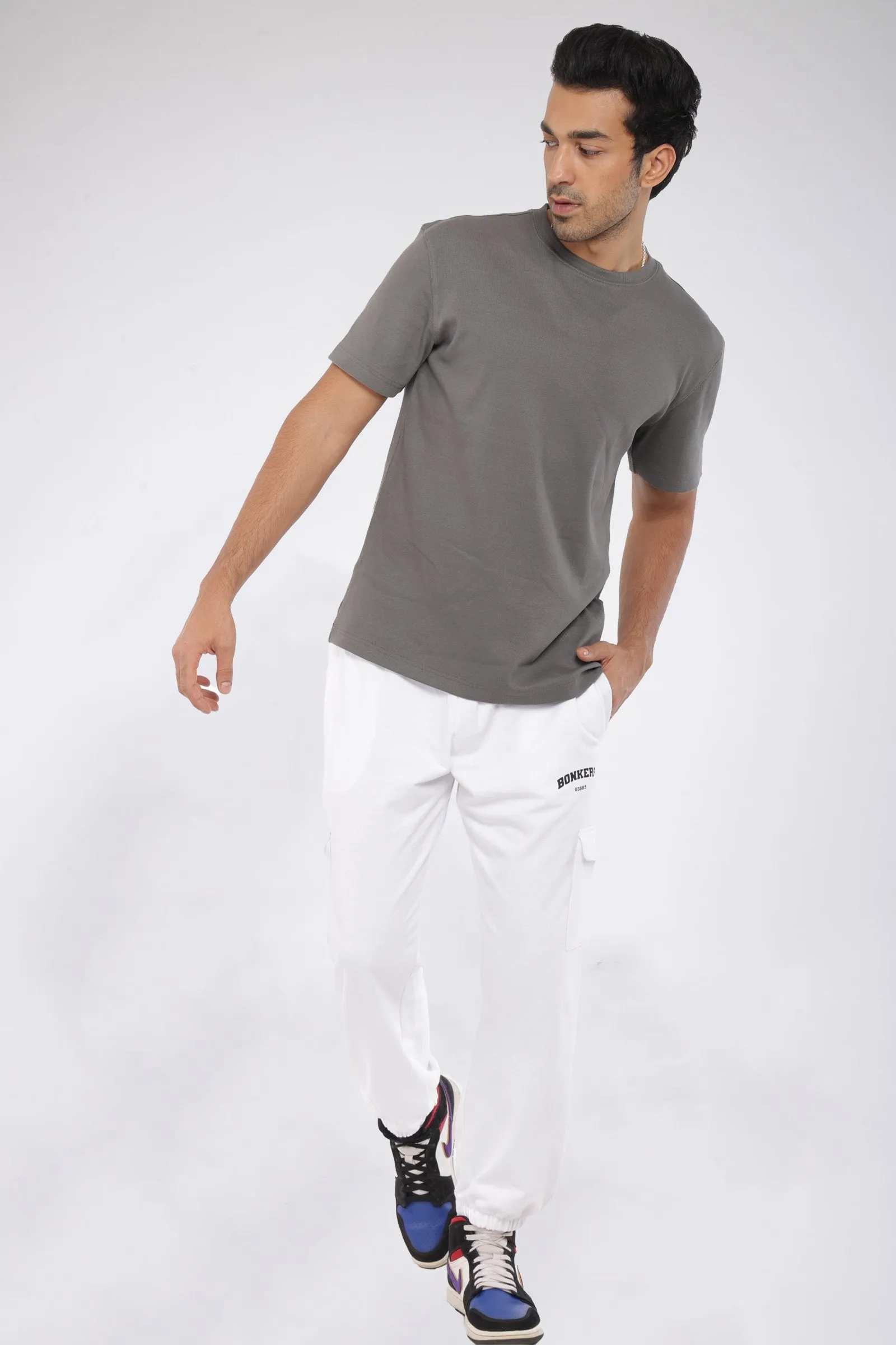 Mens Grey Ribbed Relaxed Fit T-shirt