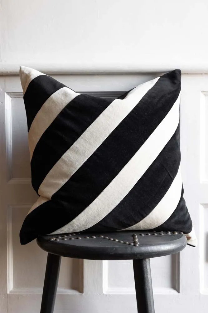 Monochrome Stripe Velvet Cushion