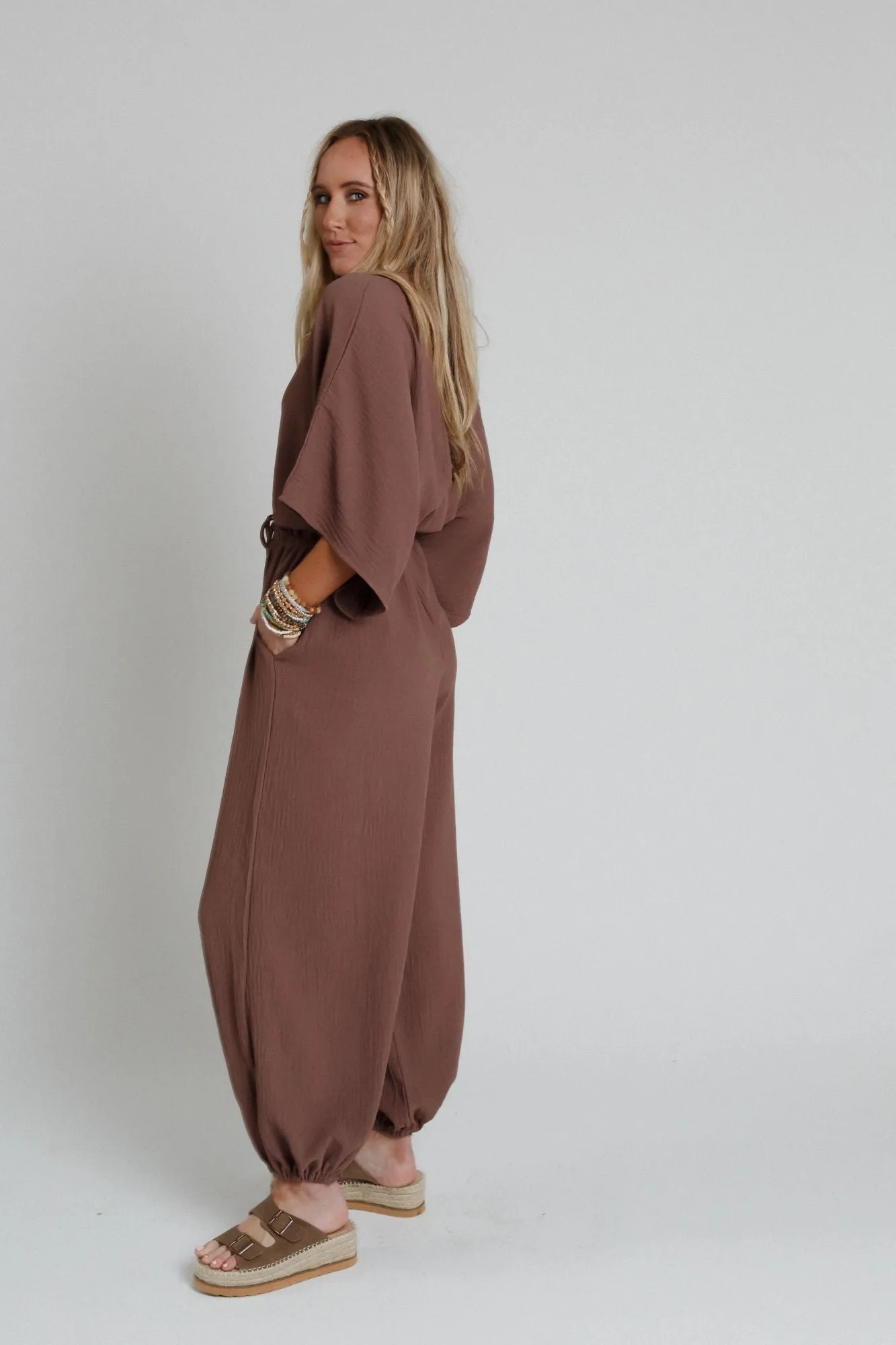 New Love Relaxed Drawstring Jumpsuit - Mocha