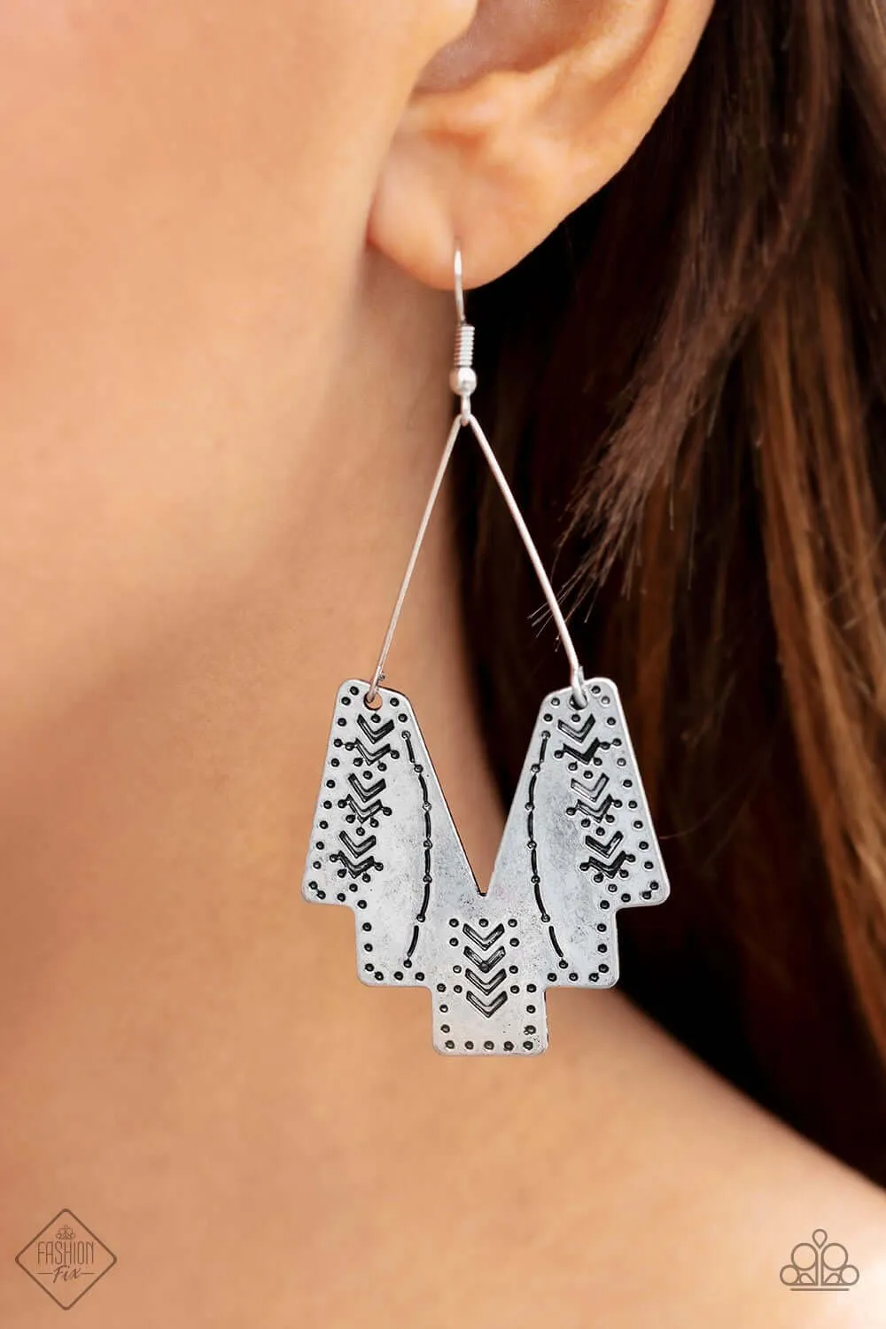 Paparazzi Accessories  - Arizona Adobe #E142 Bin - Fashion Fix May 2019 - Silver Earrings