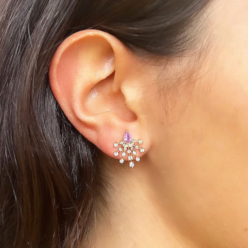 Pink Sapphire and Diamond Burst Earrings