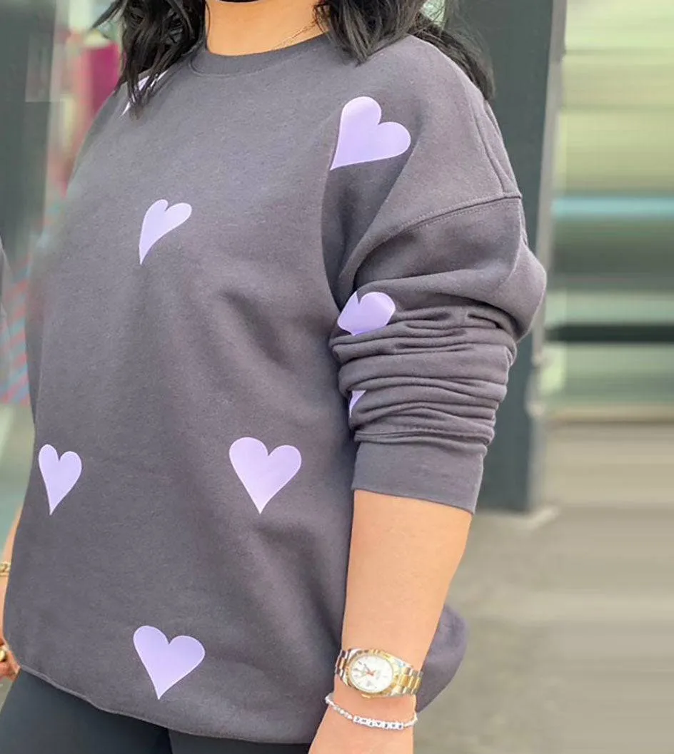 Poppy Chic Ink Pullover Sweatshirt - Lavender Matte hearts