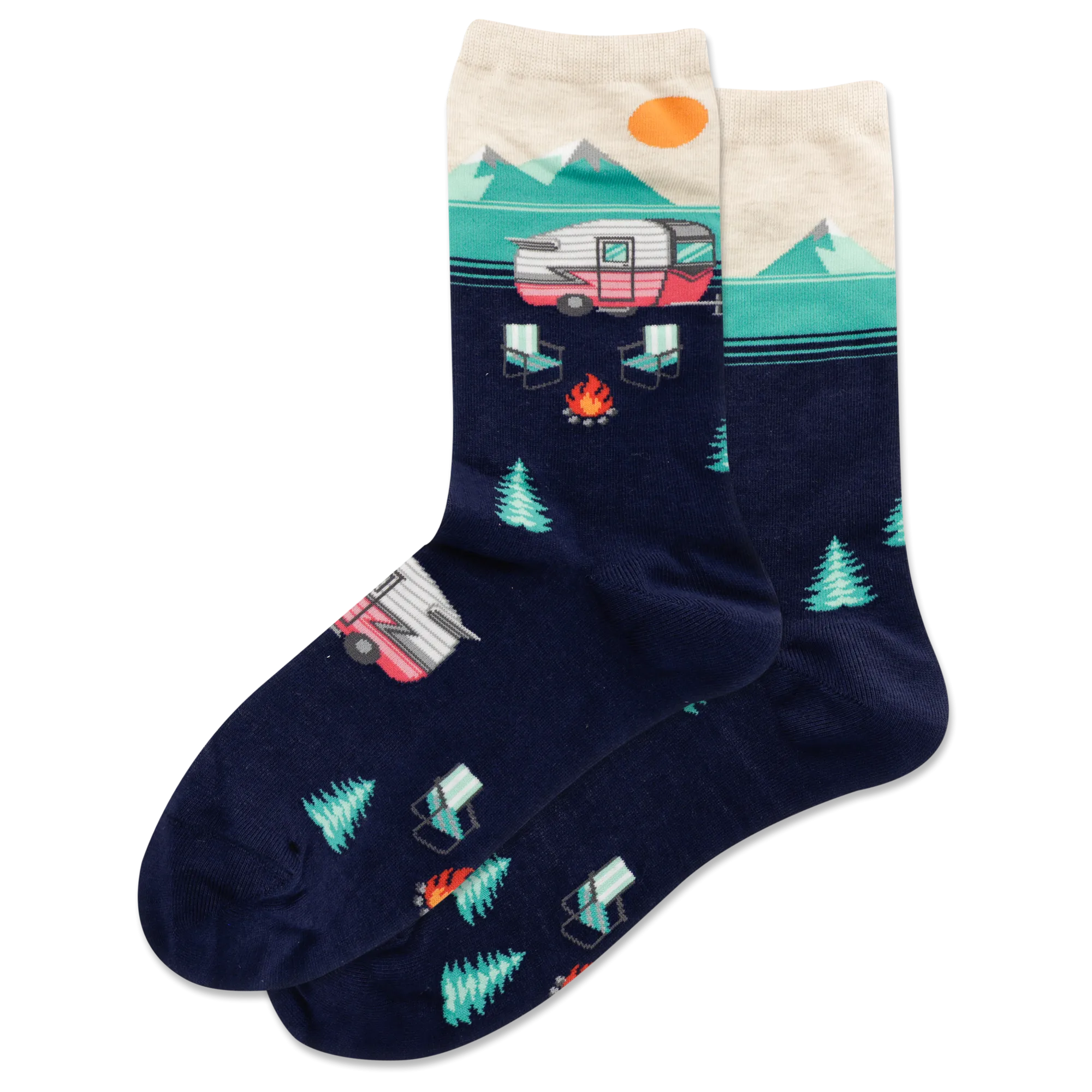 "Camper Scene" Cotton Crew Socks by Hot Sox - Medium