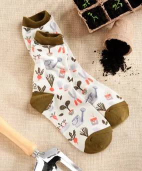 "Gardening" Cotton Dress Crew Socks by YO Sox -Medium