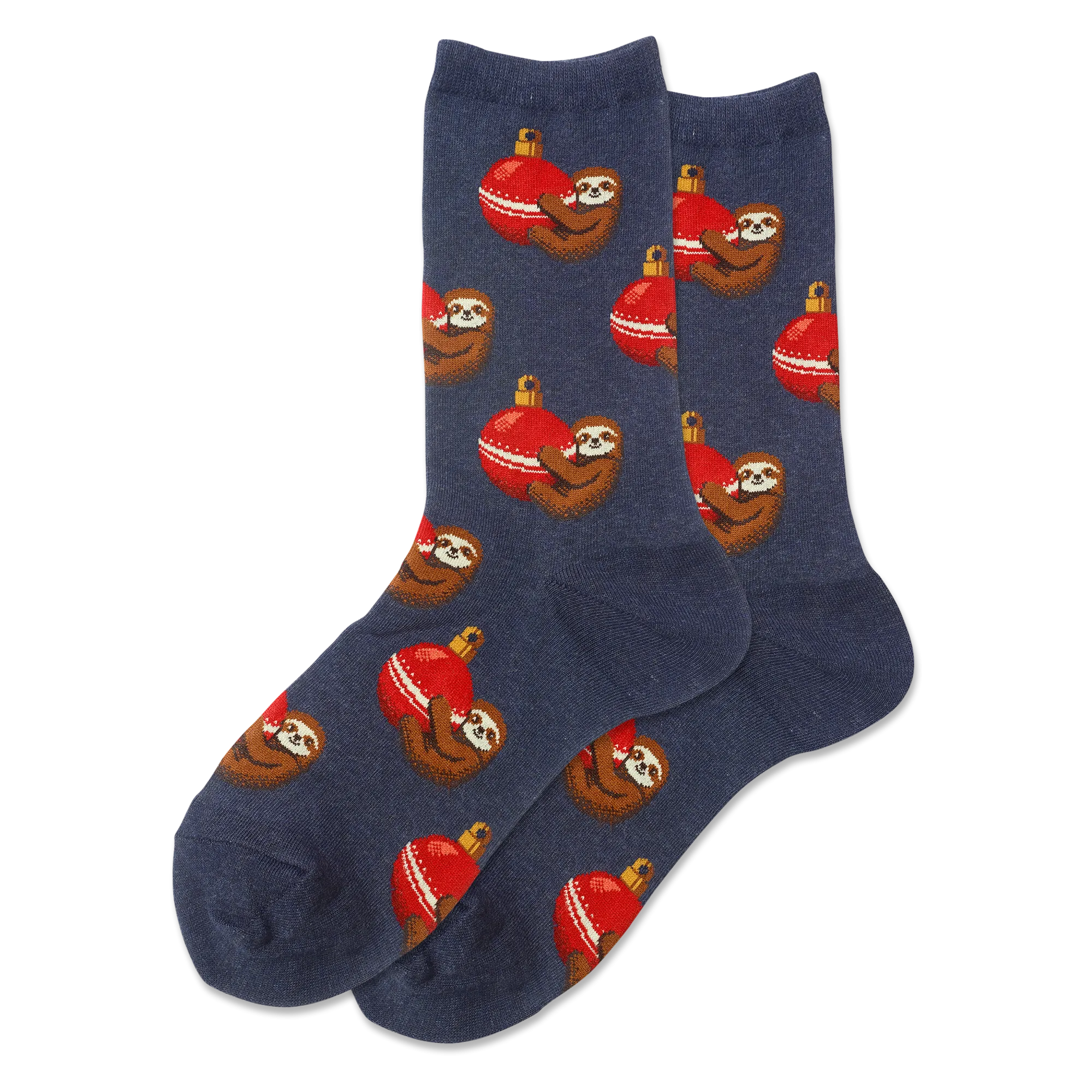 "Holiday Sloth" Cotton Crew Socks by Hot Sox - Medium