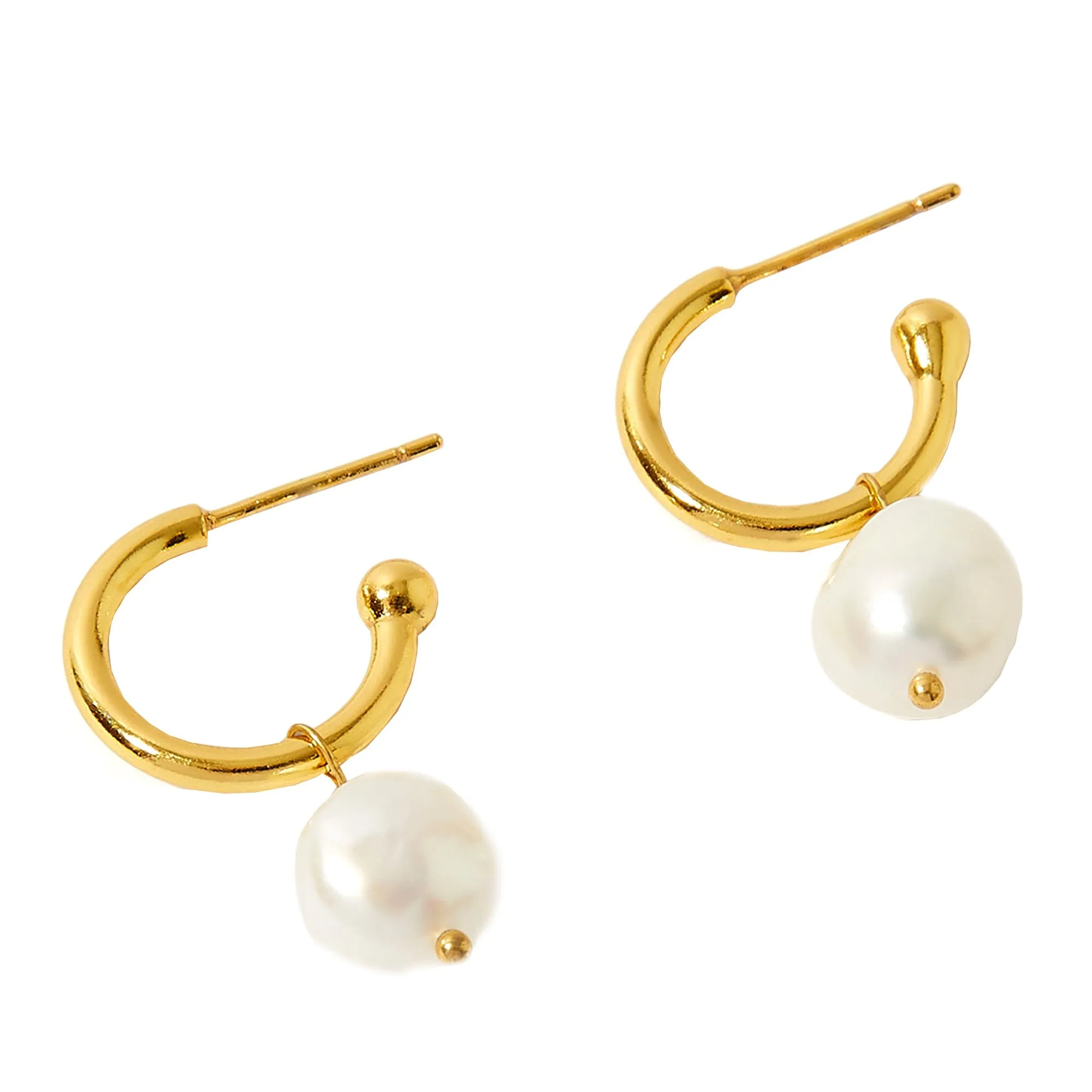 Real Gold Plated Z Chunky Pearl Drop Hoops Earring For Women By Accessorize London